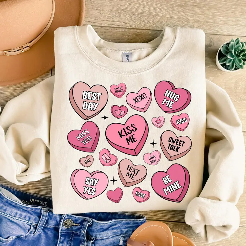 Valentines Candy Hearts Graphic Top