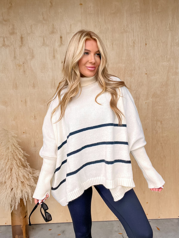 Pure Charm Oversized Warm White Striped Sweater