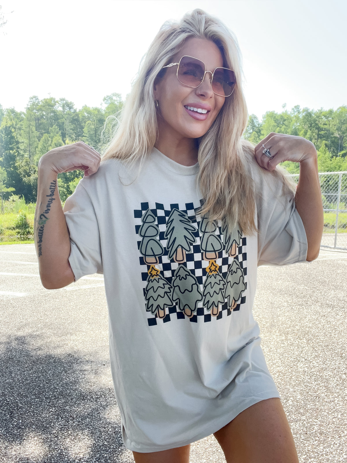 Checkered Trees Graphic Top