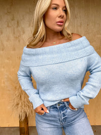 Basically Beautiful Baby Blue Off Shoulder Sweater