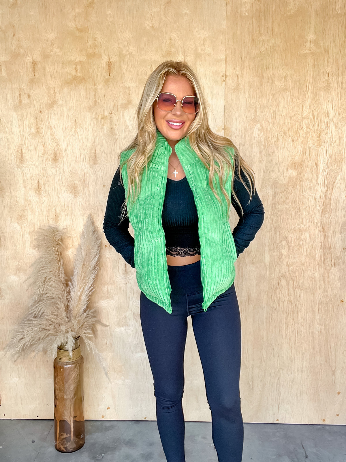 Always Daring Green Puffer Vest