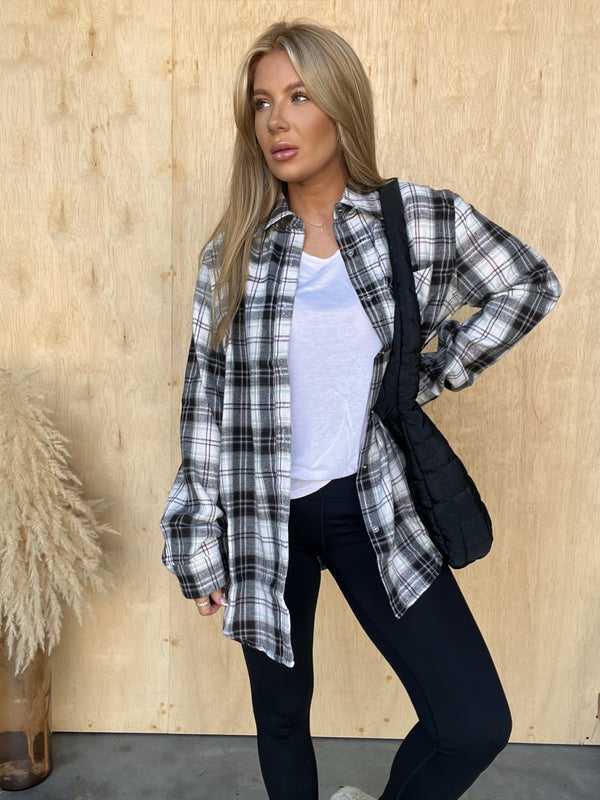 Bonfire Nights Black Plaid Button Top