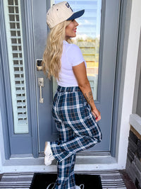 Comfort Vibes Navy Orange Plaid Wide Leg Pants