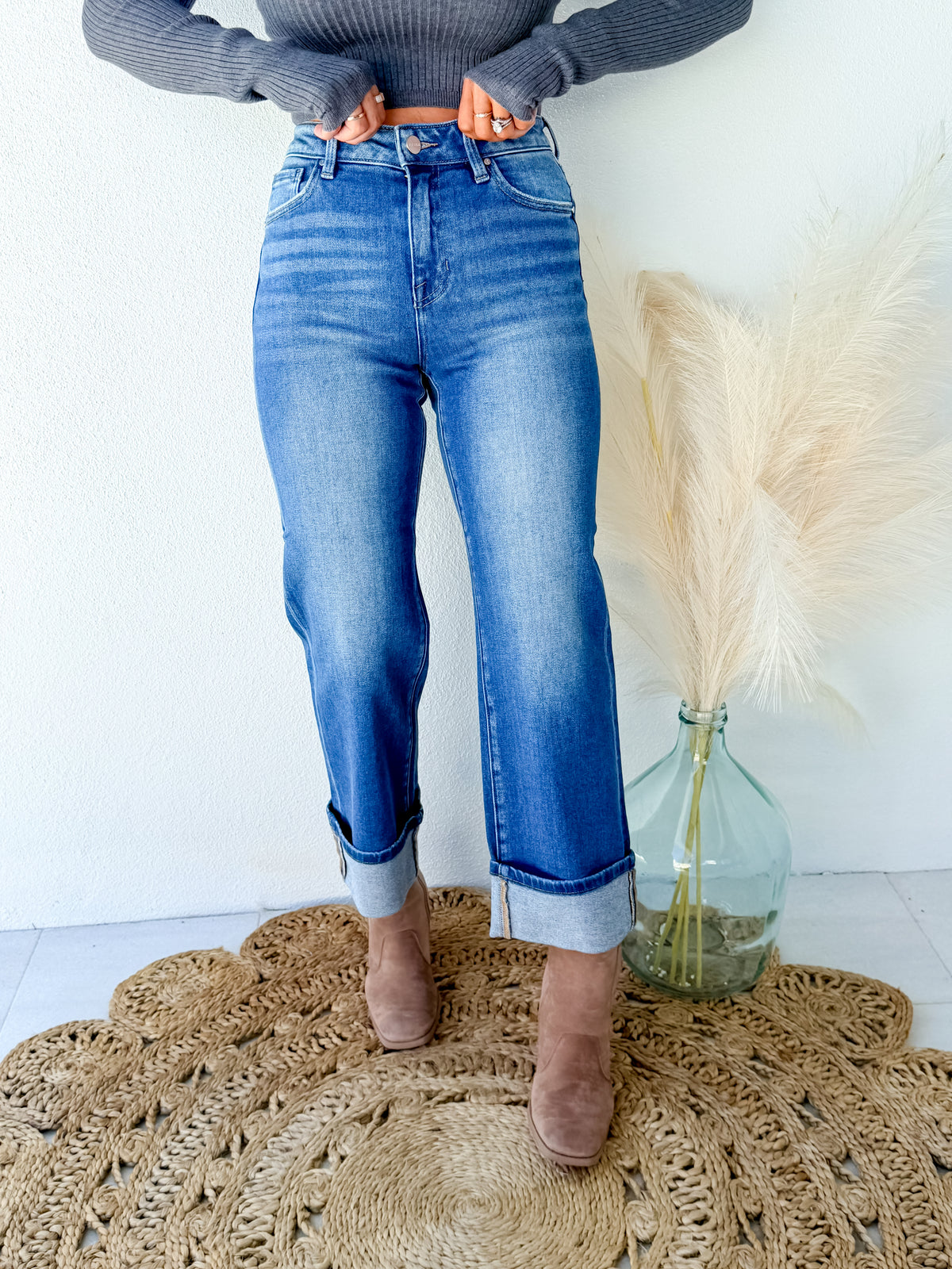 Big Plans Medium Wash Cropped Cuffed Jeans