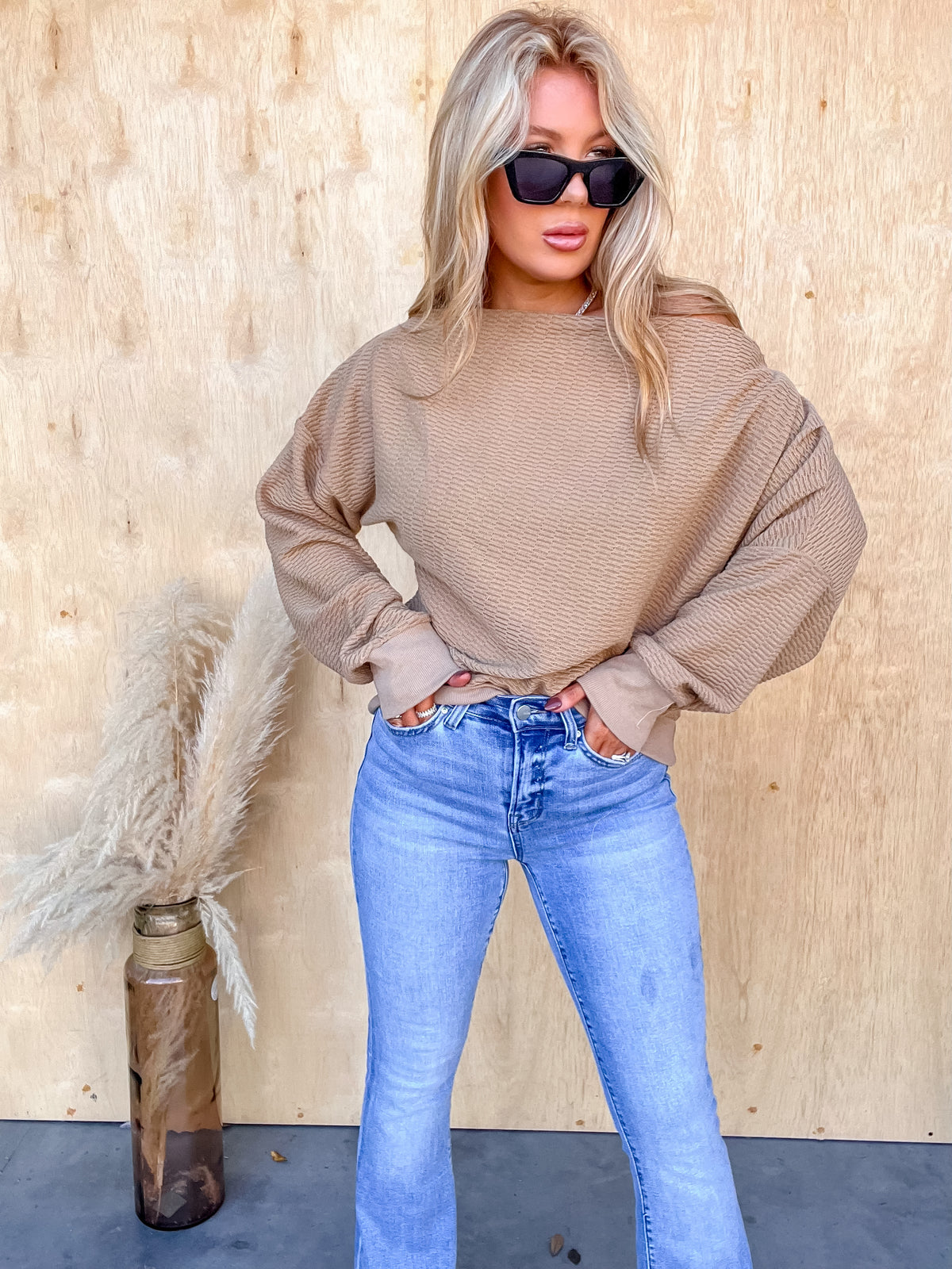 Life Recently Taupe Off Shoulder Top