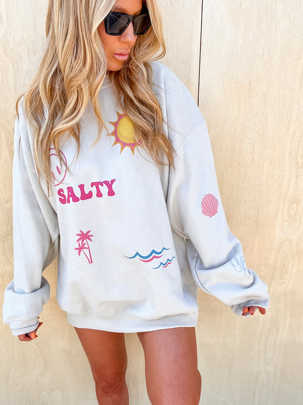 Beachy Sticker Trend Graphic Sweatshirt