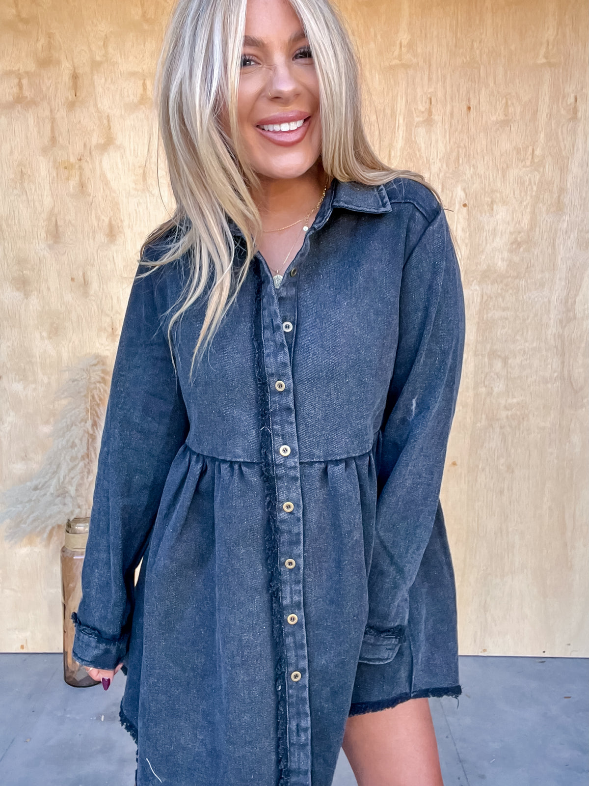 Loving Glances Washed Black Button Down Dress