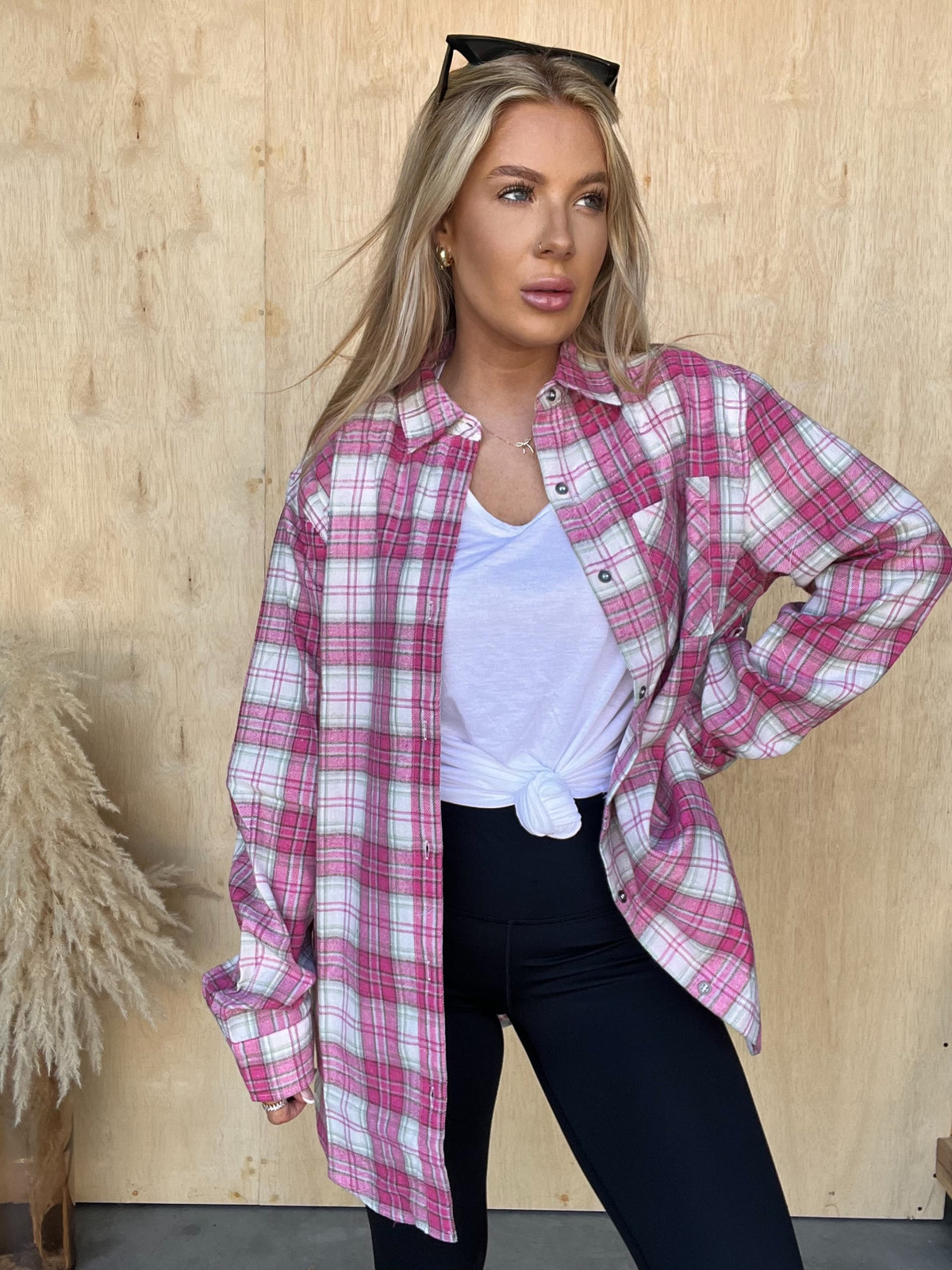 Bonfire Nights Candy Plaid Button Top