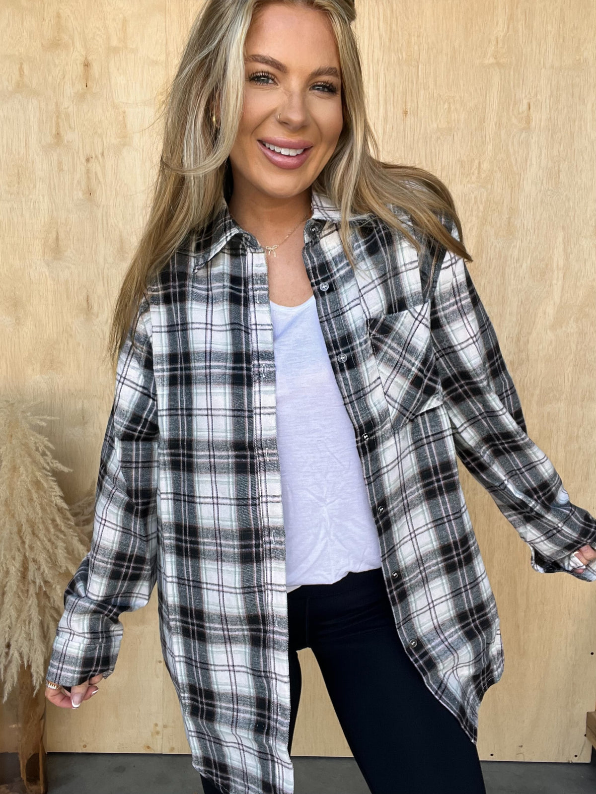 Bonfire Nights Black Plaid Button Top