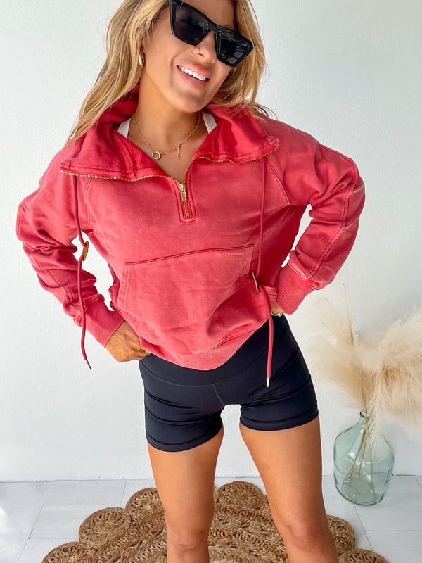 Glow Up Goals Red Zip Top