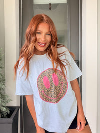 Pink Cheetah Smiley Graphic Top