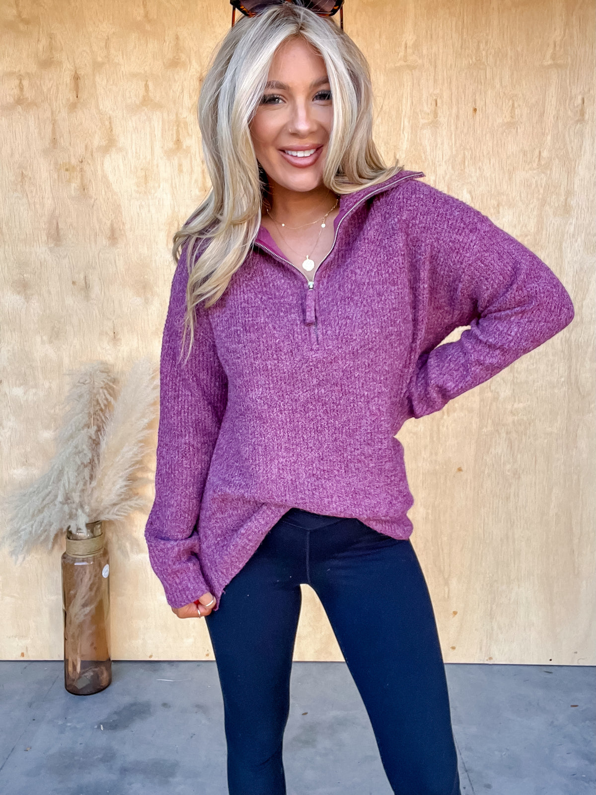 DOORBUSTER - Quick Thinking Cabernet Collared Pullover