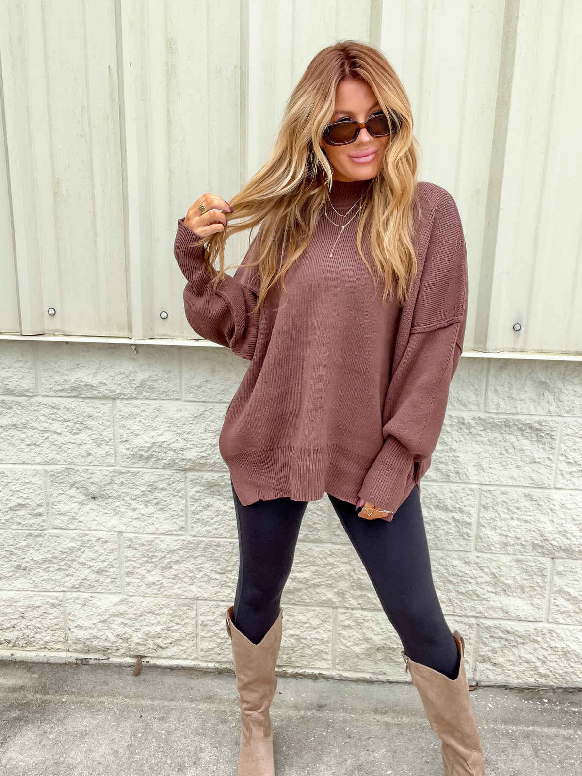 Hold Me Here Brown Oversized Sweater