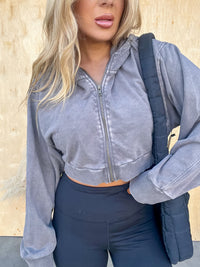 Fall Essential Charcoal Cropped Hoodie