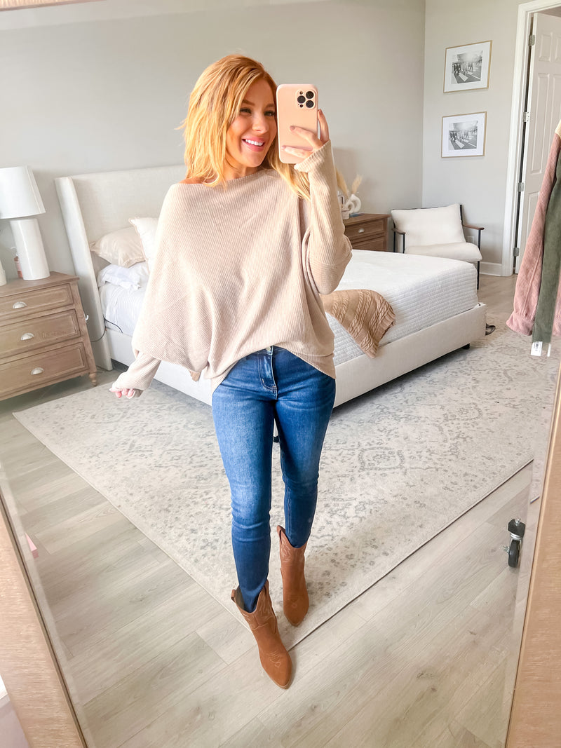 Staying Honest Taupe Off Shoulder Top