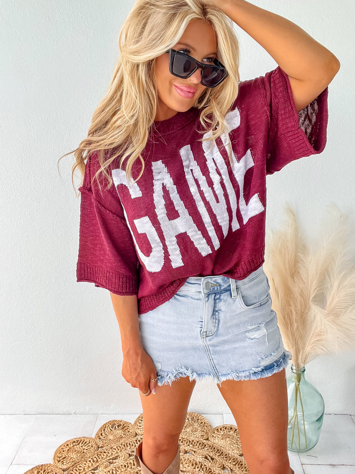 Maroon Game Letting Loose Fit Crop Sweater
