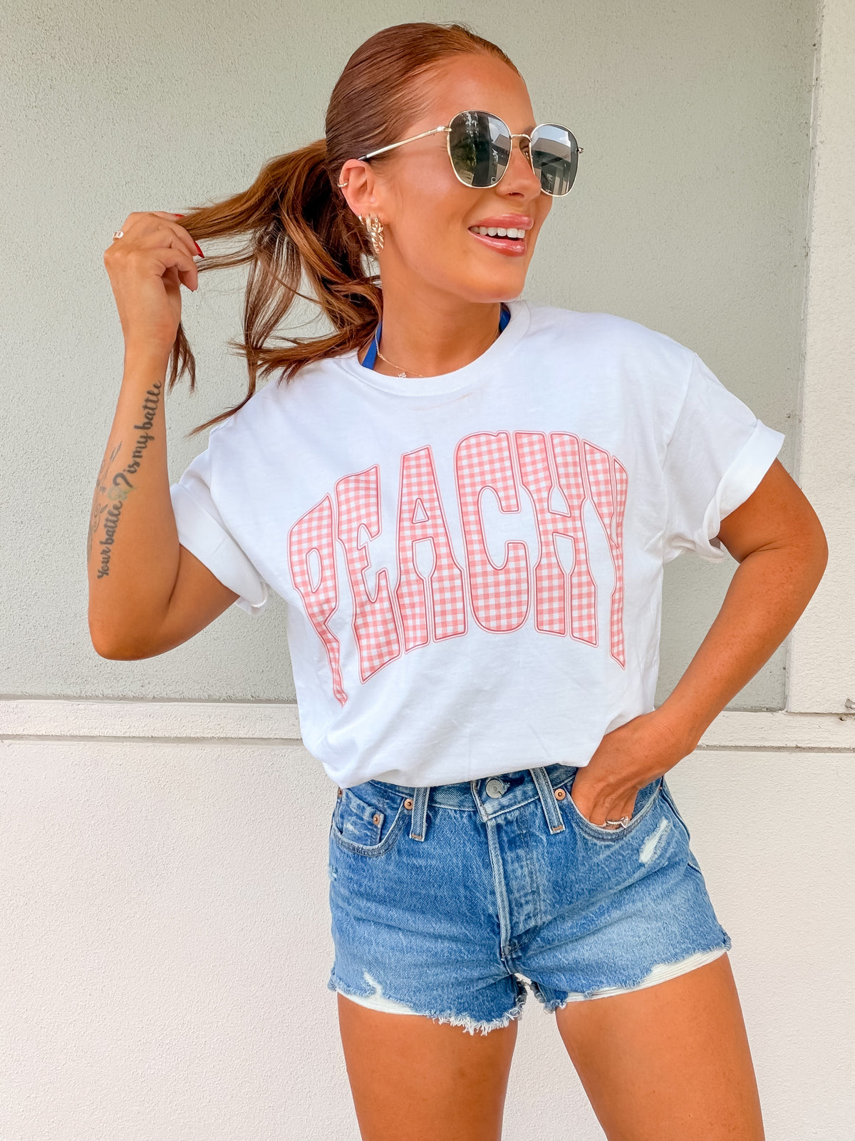 Gingham Peachy Graphic Top