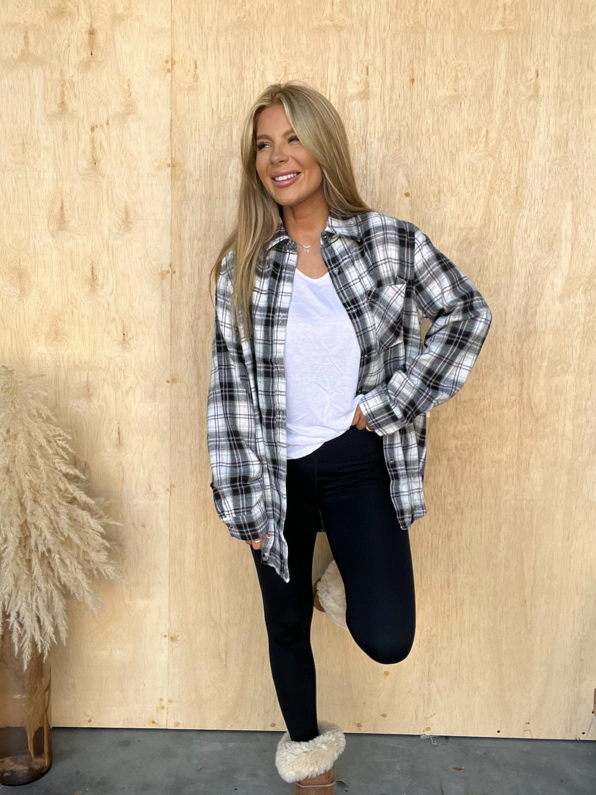 Bonfire Nights Black Plaid Button Top