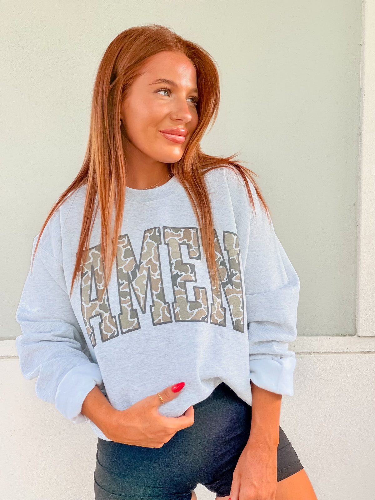 Camo Amen Graphic Top