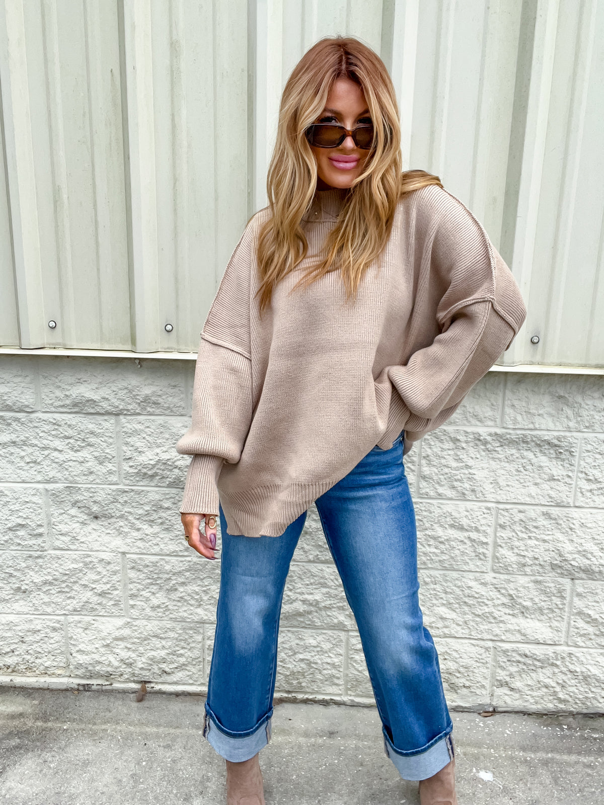 Hold Me Here Light Mocha Oversized Sweater