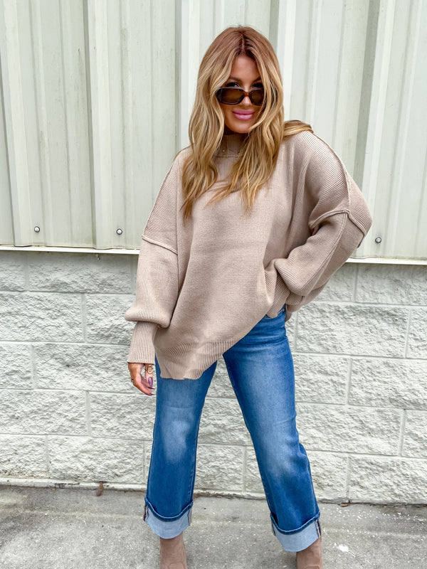 Hold Me Here Light Mocha Oversized Sweater