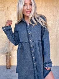 Loving Glances Washed Black Button Down Dress