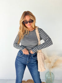 Ease Your Mind Charcoal Striped Top
