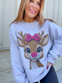 Faux Yarn Reindeer Graphic Top