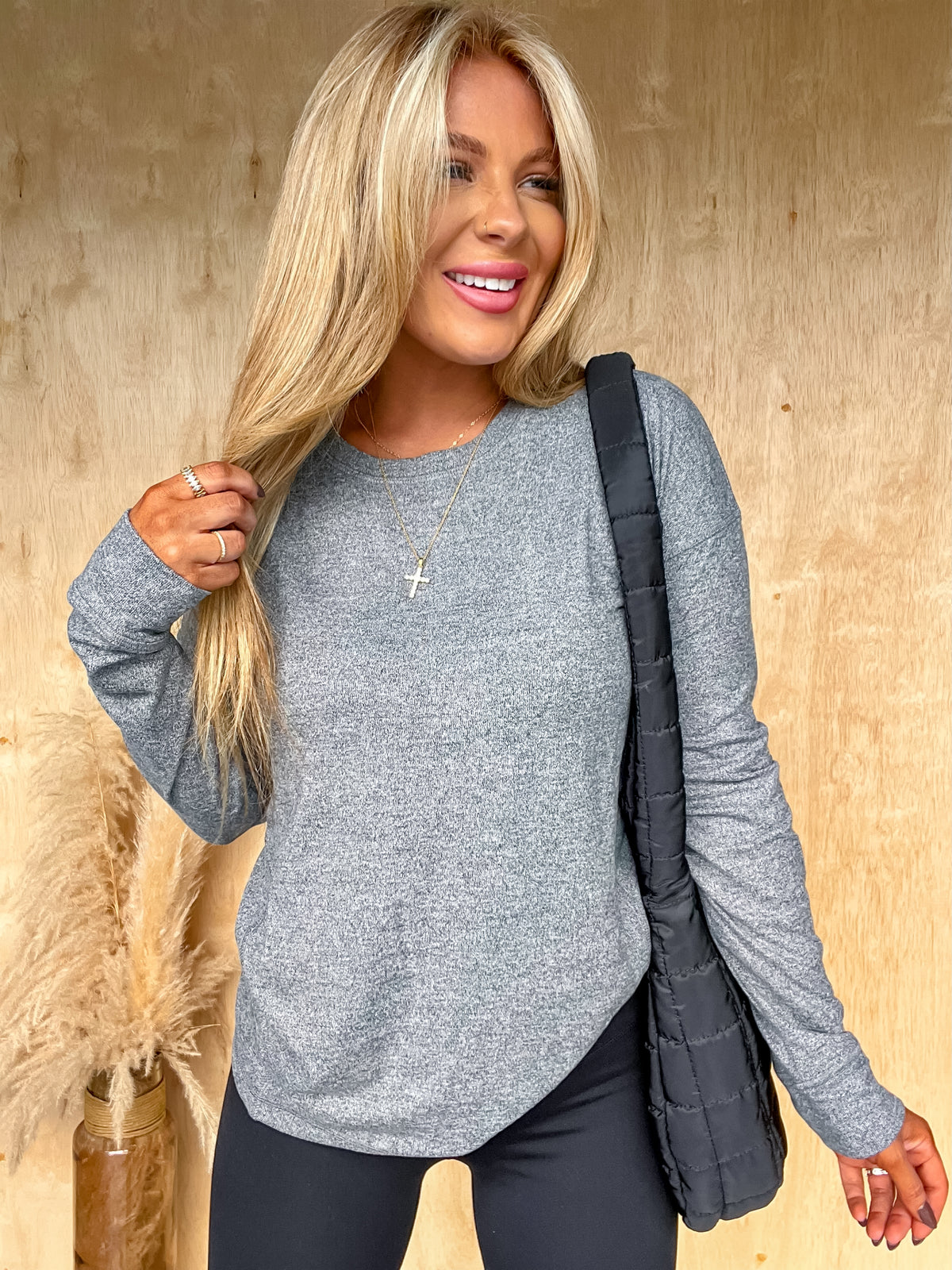 Staying Inside Grey Long Sleeve Top