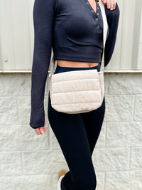 Foldover Almond Quilted Crossbody