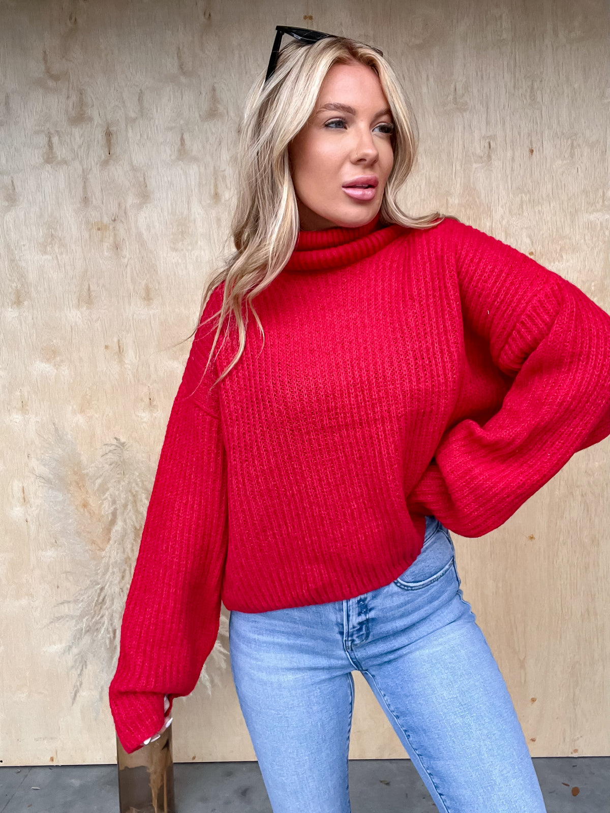 Chic Outing Red Turtleneck Sweater