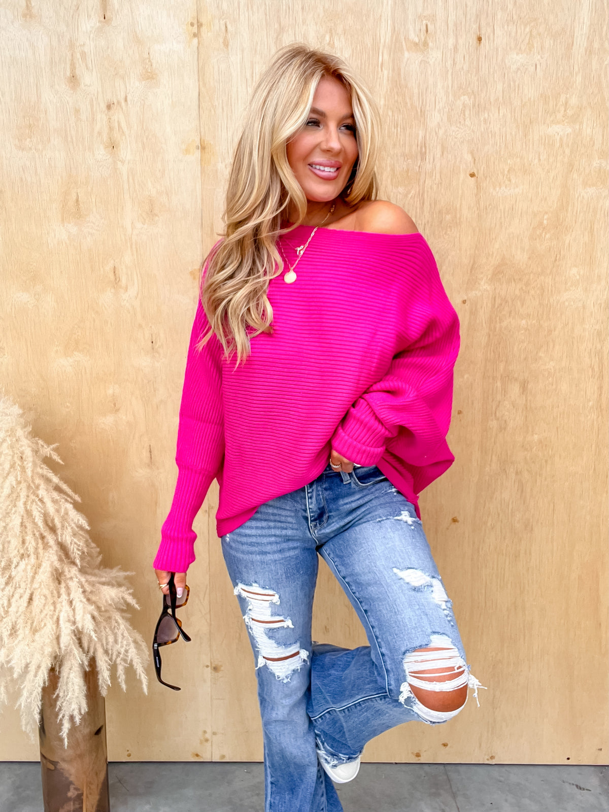 Figuring It Out Fuchsia Off Shoulder Top