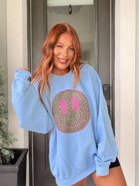 Pink Cheetah Smiley Graphic Top