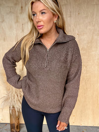 DOORBUSTER - Quick Thinking Brown Collared Pullover