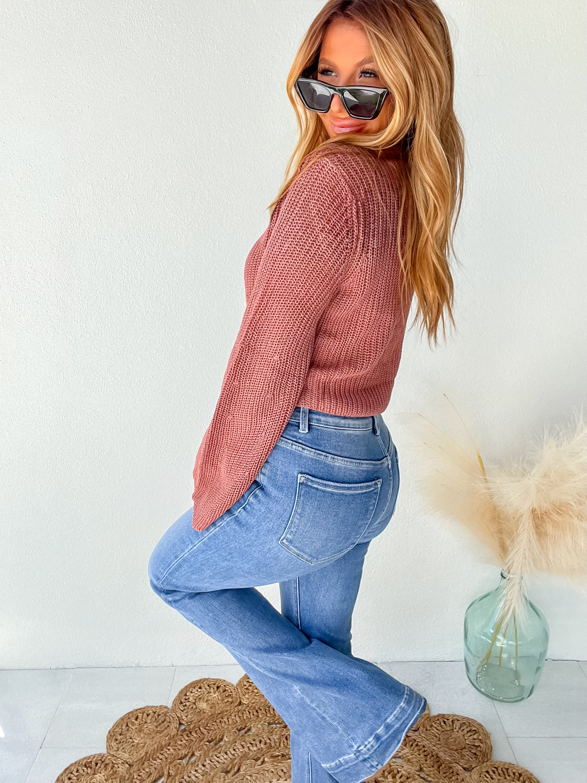 Bold Type Dusty Rose Bell Sleeve Sweater Top