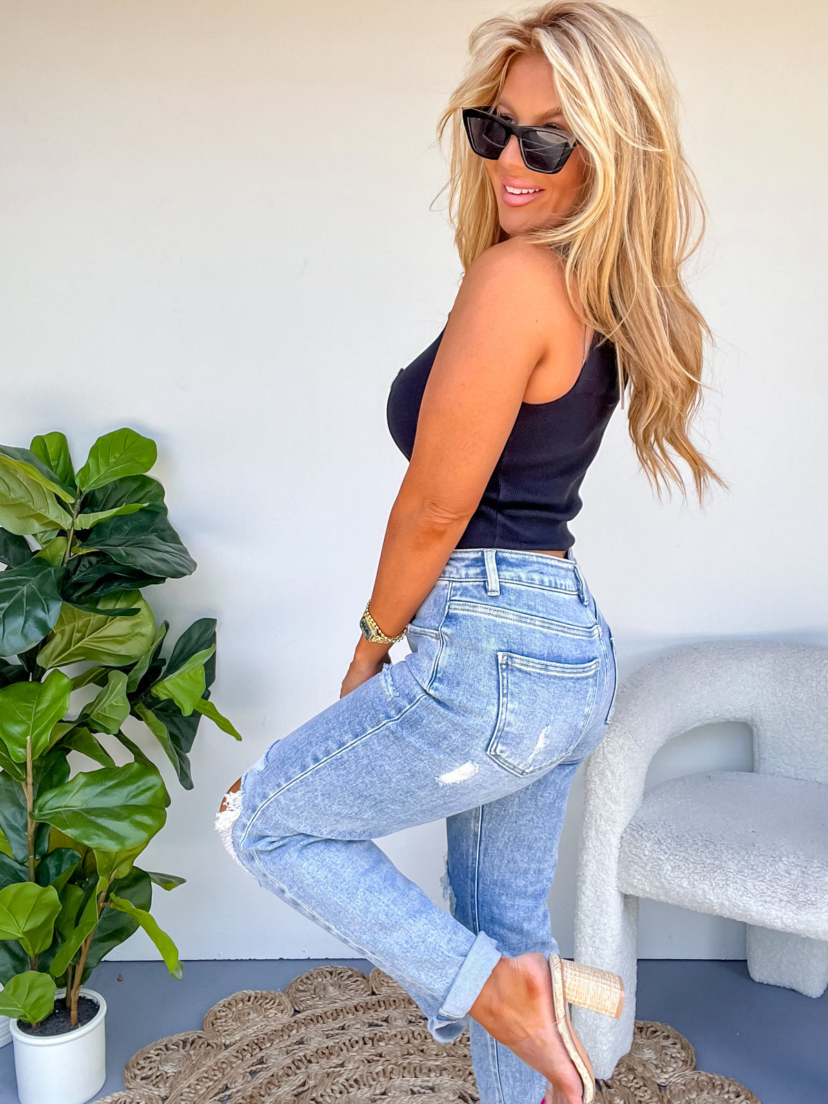 Just A Feeling Black Rhinestone Detail Top