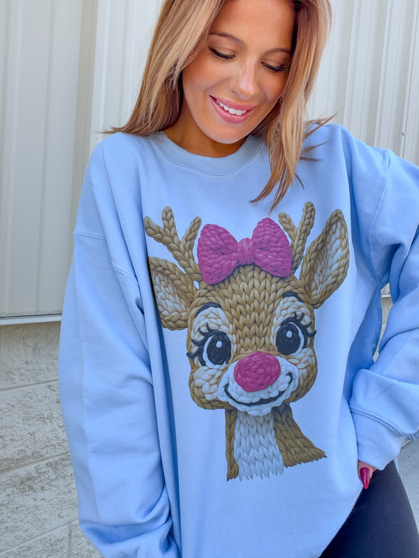 Faux Yarn Reindeer Graphic Top