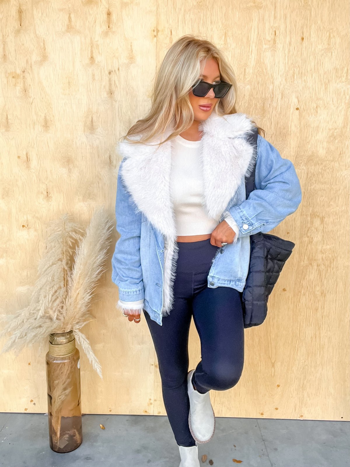 Always Hopeful Faux Fur Denim Jacket