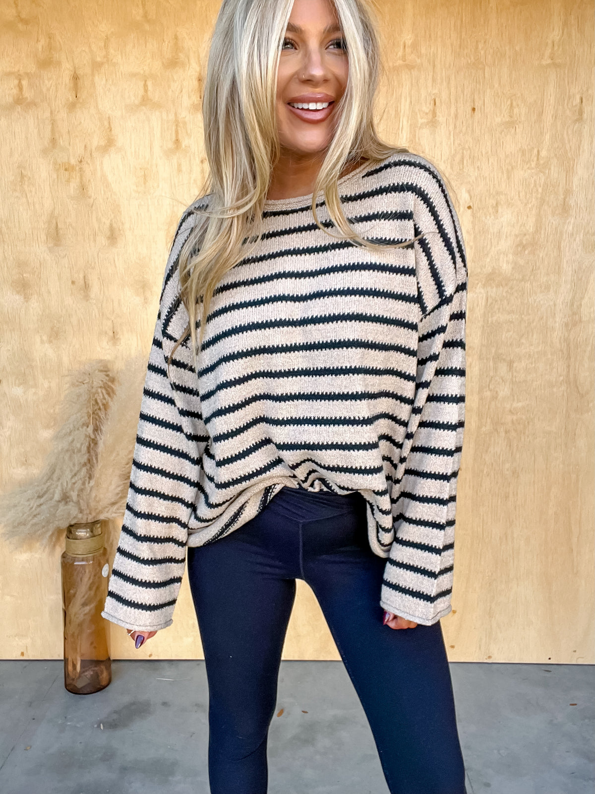 Simple Standards Taupe Striped Sweater