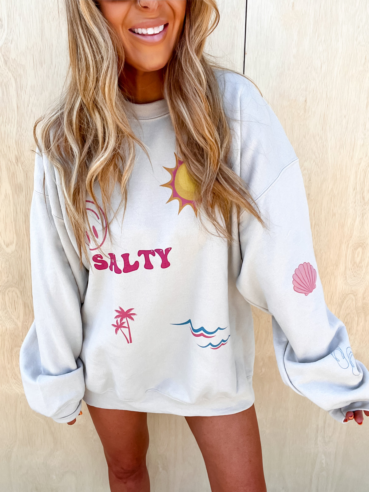 Beachy Sticker Trend Graphic Sweatshirt