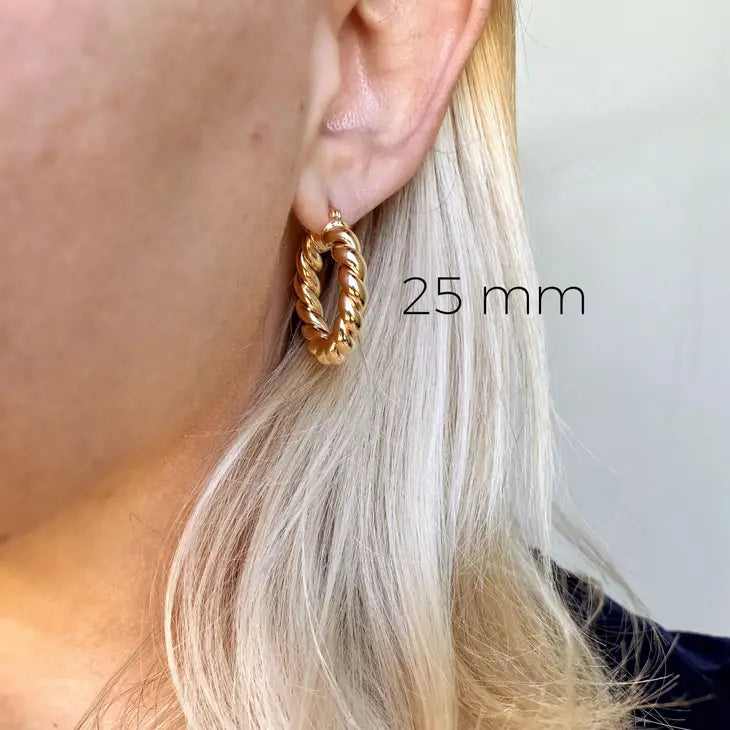 25mm 18k Gold Filled Twisted Tube Hoop Earrings
