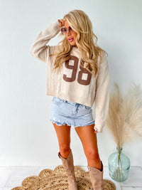 Beige Number 98 Cable Knit Sweater