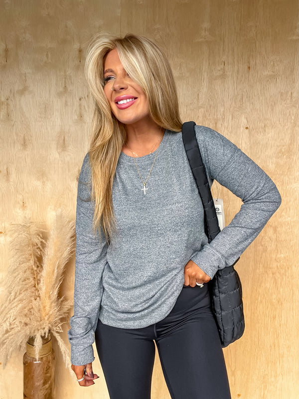 Staying Inside Grey Long Sleeve Top