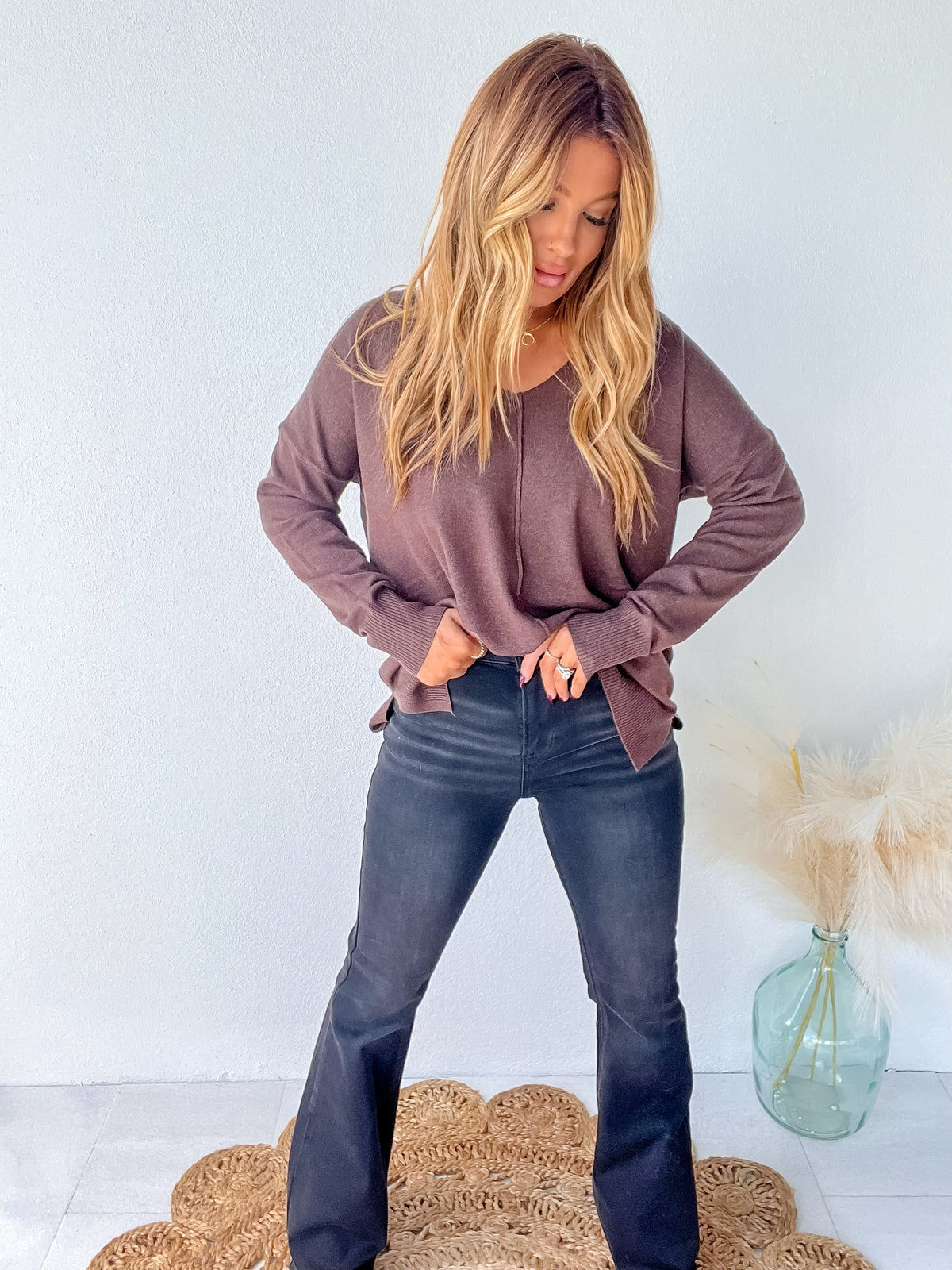 Inspired Moments Heather Brown Front Seam Top