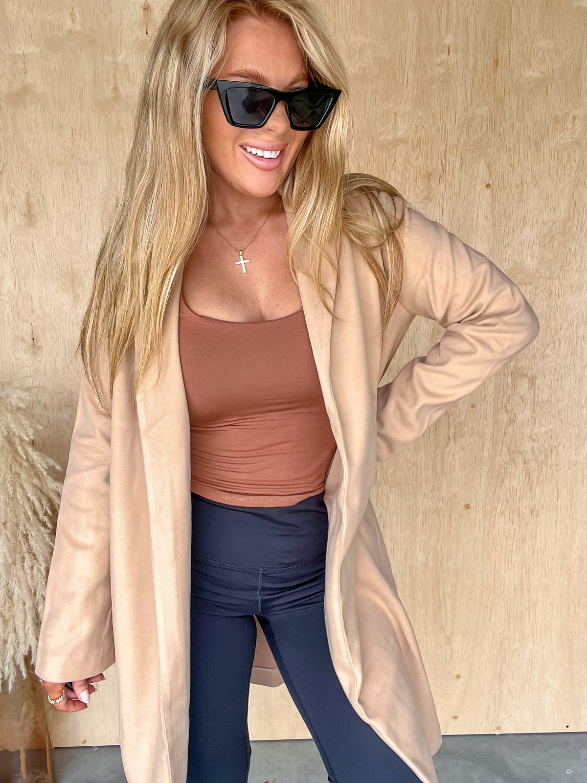 Unstoppable Energy Camel Open Front Coat