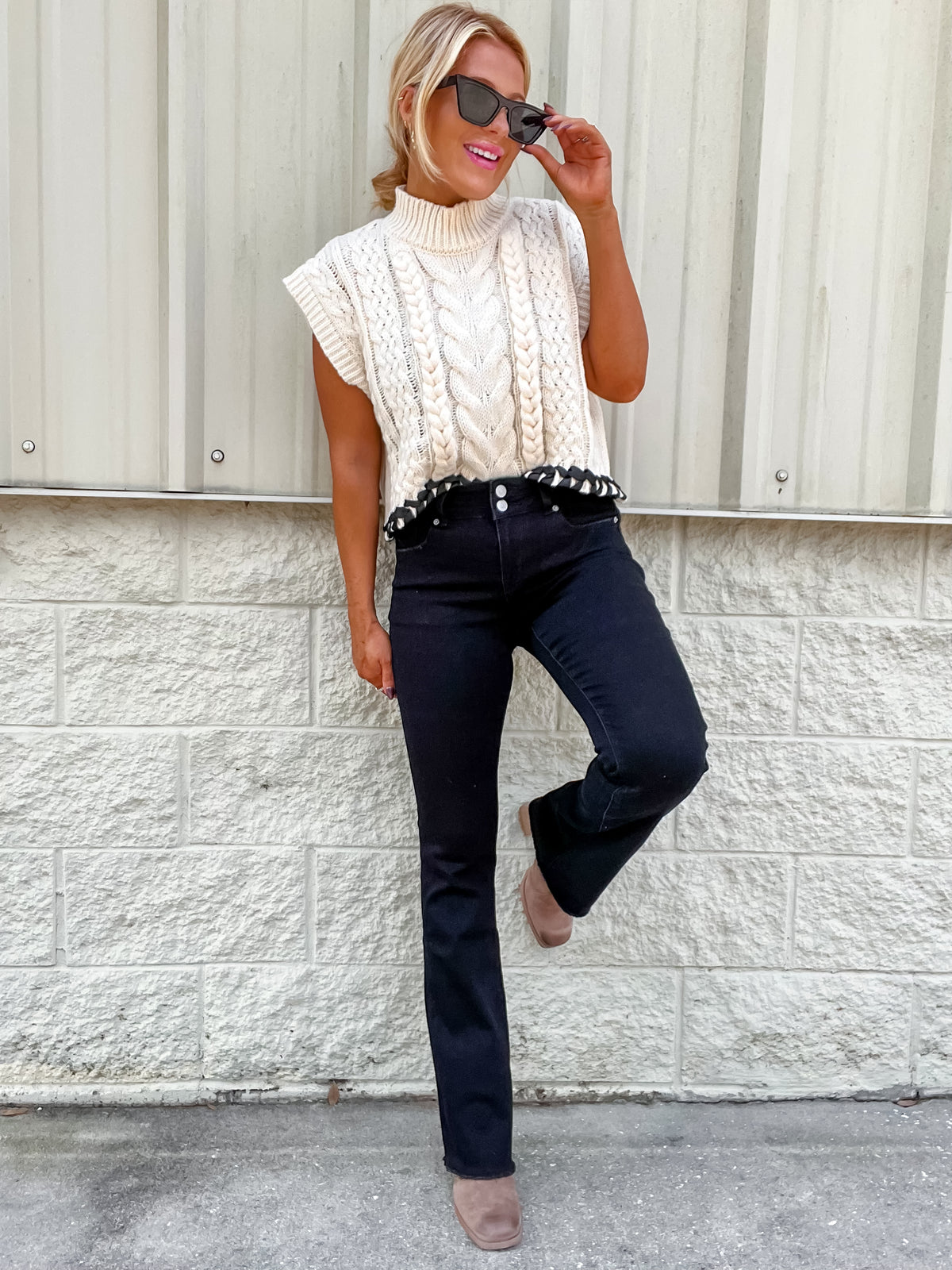 Pretty Chill Black Raw Edge Slim Boot Cut Jeans