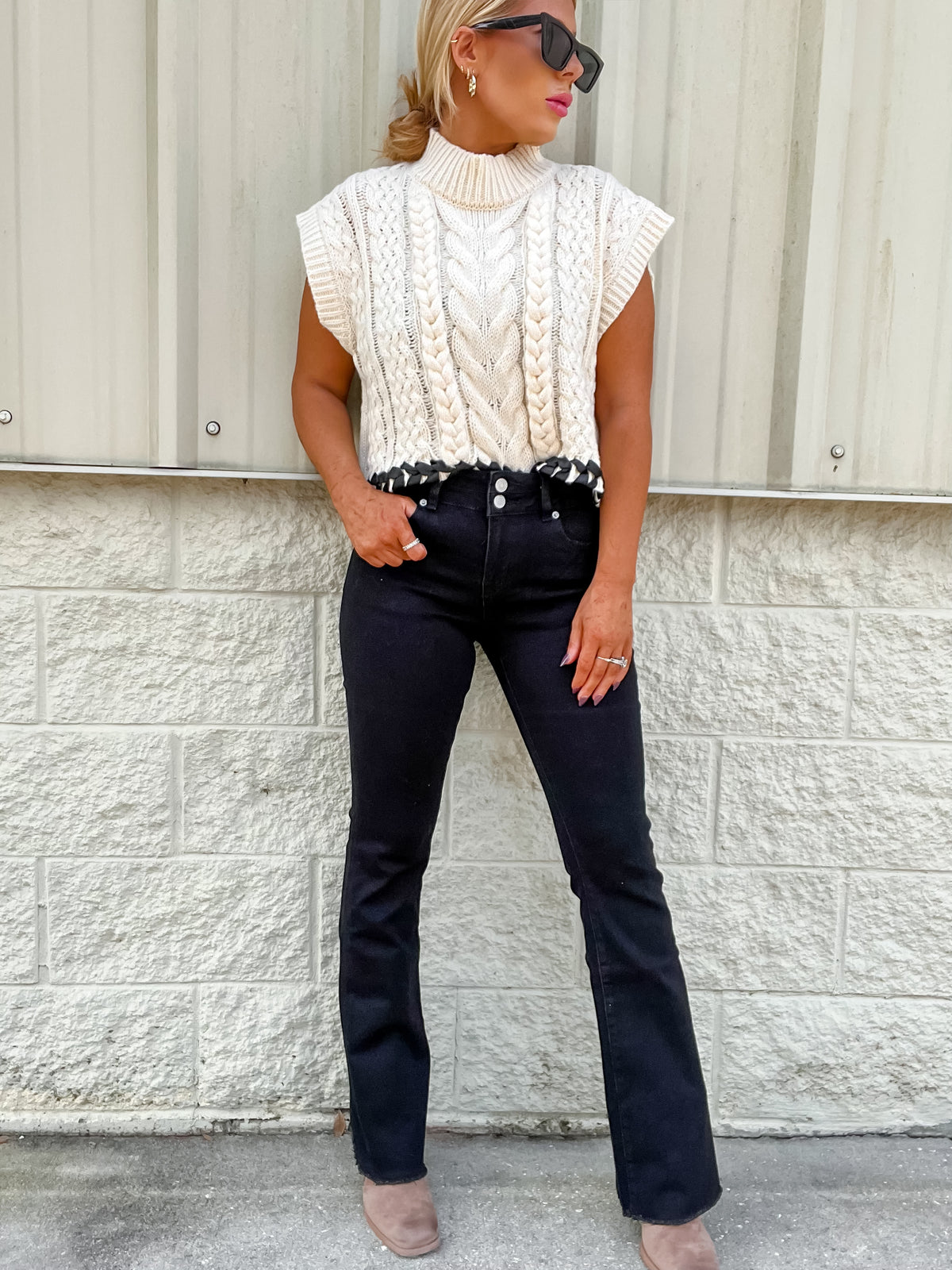 Pretty Chill Black Raw Edge Slim Boot Cut Jeans