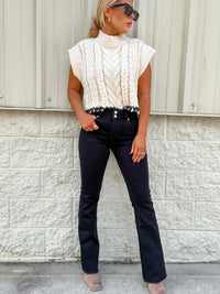 Pretty Chill Black Raw Edge Slim Boot Cut Jeans