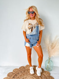 Pretty Unbothered Light Distressed Denim Overall Shorts