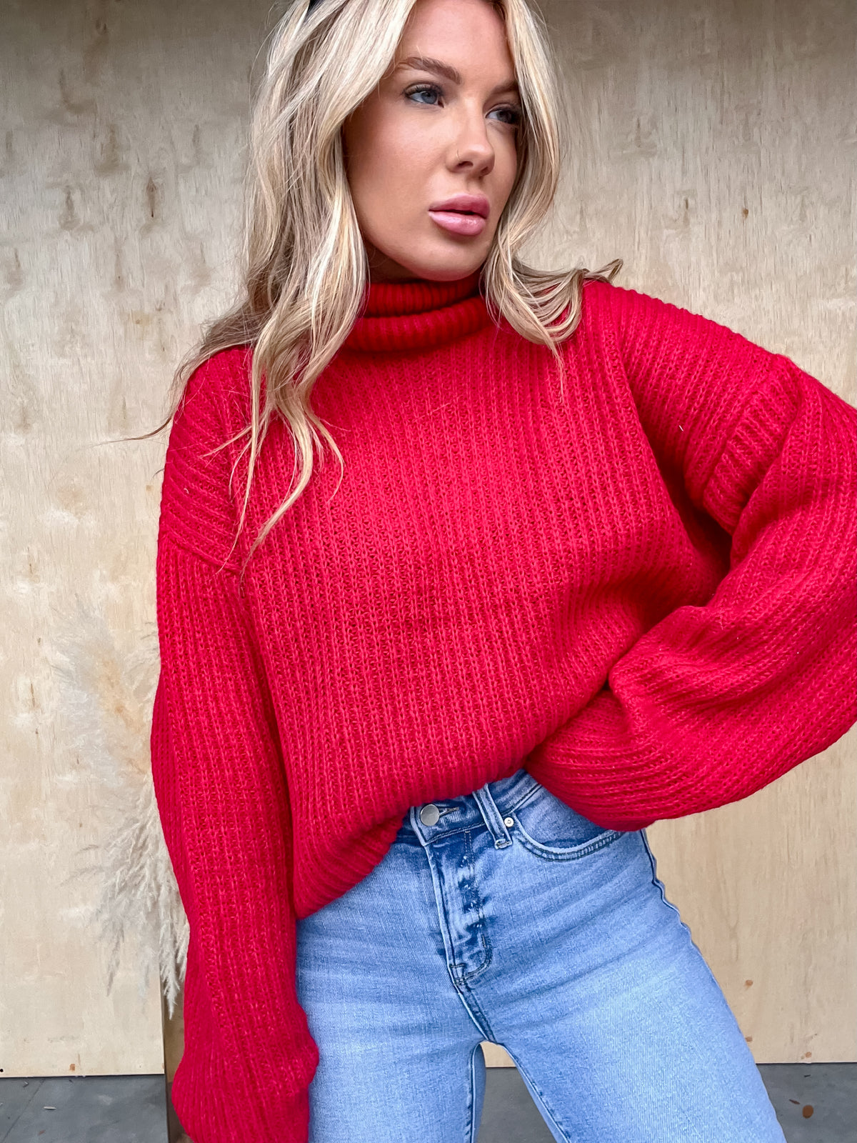 Chic Outing Red Turtleneck Sweater